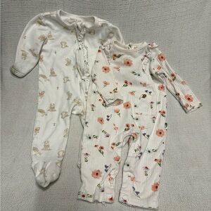 Rabbit + Bear - Adorable Floral and Animal Print Kids Footies
